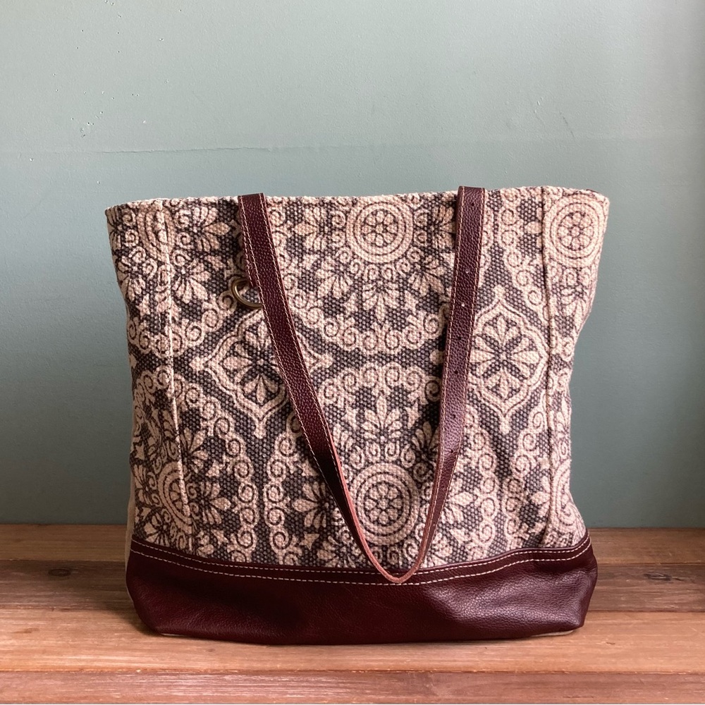 Myra Bag Brown and Cream Patterned Tote